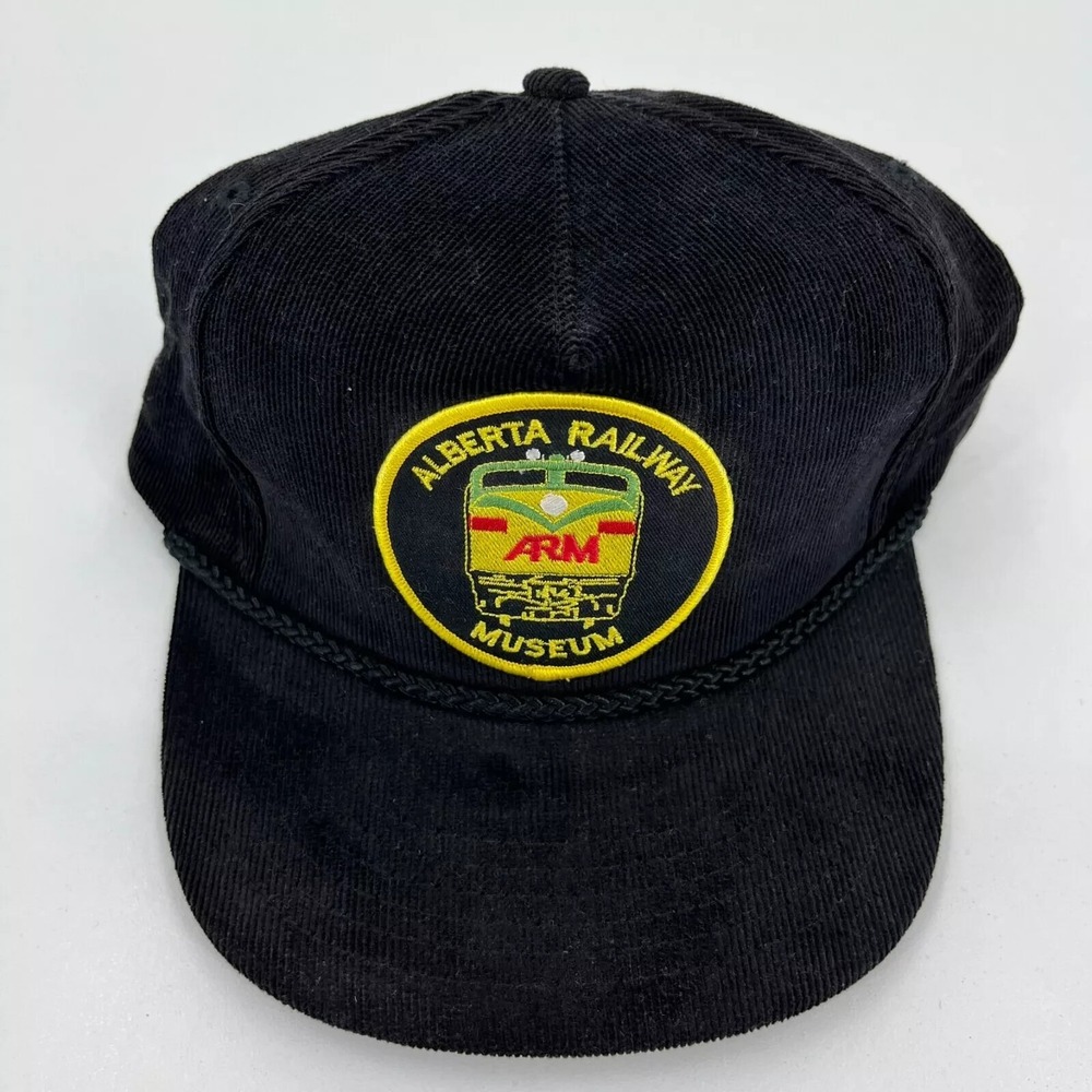 AJM Headwear Alberta Railway Museum Black Corduroy Rope Snapback Hat ARM Train